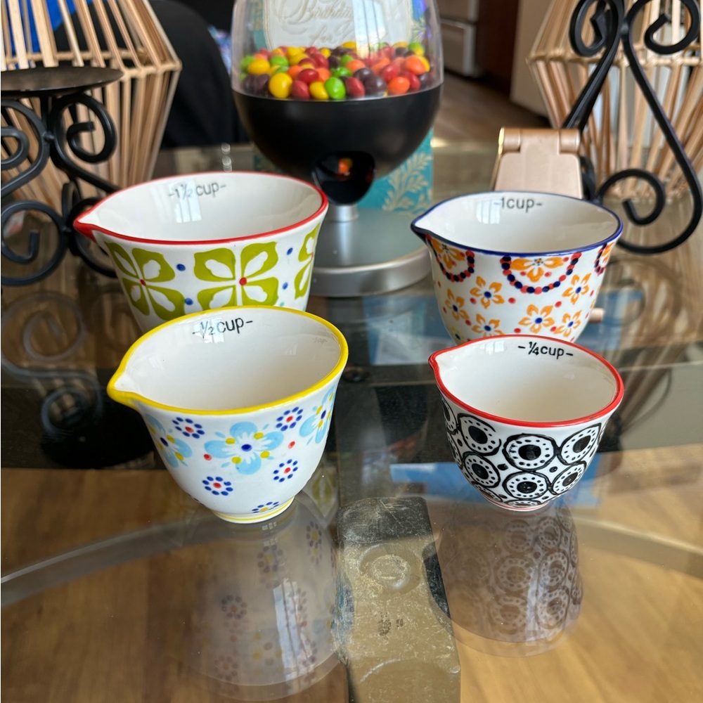 Creative co-op floral handmade stoneware measuring cup set